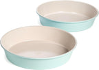 Tasty Clean Ceramic Round Cake Pans Set, 2-Pack of 9-Inch Cake Pans, Durable Aluminized Steel for Professional Results, Clean Ceramic Nonstick Coating, Oven Safe to 425°F, Dishwasher Safe, Aqua