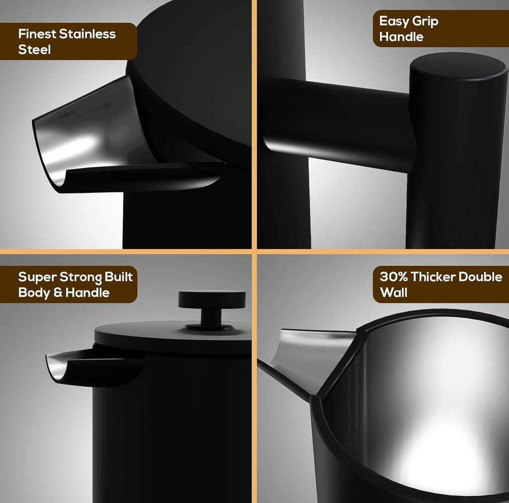 Utopia Kitchen Stainless Steel French Press Coffee Maker 12 Oz, French Press Tea Maker, Cold Brew Portable Travel Coffee Presses, Tea Press Gifts Black