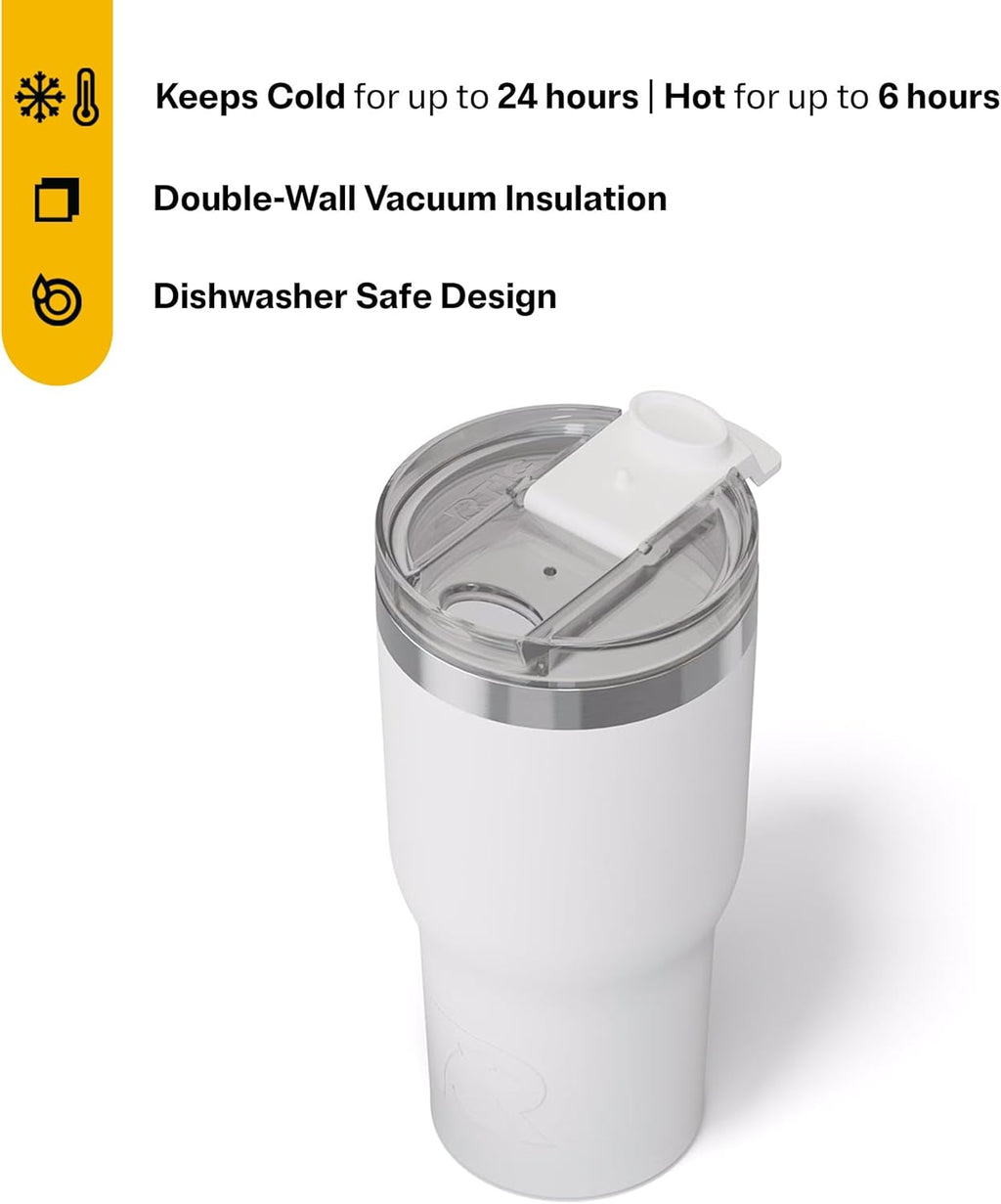 RTIC 20oz Essential Tumbler with Lid, Insulated, Stainless Steel, Metal, Double Wall Vacuum-Insulation, Ceramic Lined, Travel Cup for Iced Coffee, Tea, Hot and Cold Drink, White