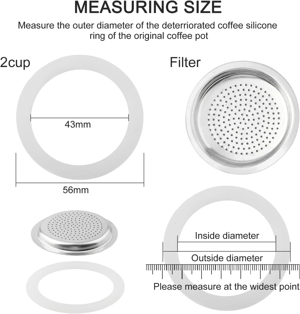 2/3/6/9/12 Cup Gasket & Filter For Stovetop Espresso Coffee Makers, Rubber Seal For Stove Top Coffee Maker Moka Pot, Silicone Gasket Seals, Espresso Machine Replacement Parts(2 cup)