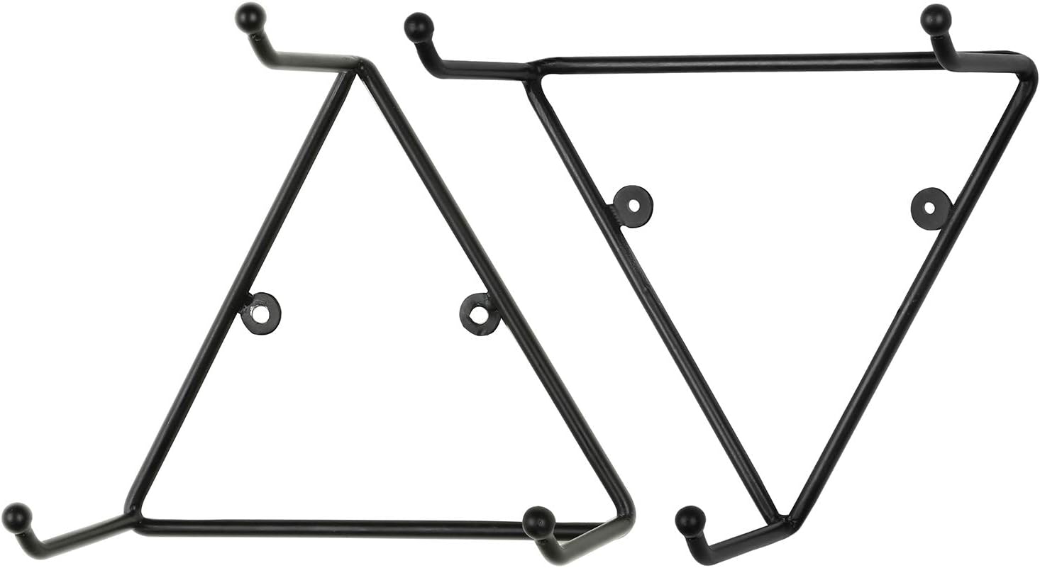 MyGift Matte Black Metal Triangular Coffee Mug Holder Wall Mount Display Rack Mug Organizer with 3 Hooks, Set of 4