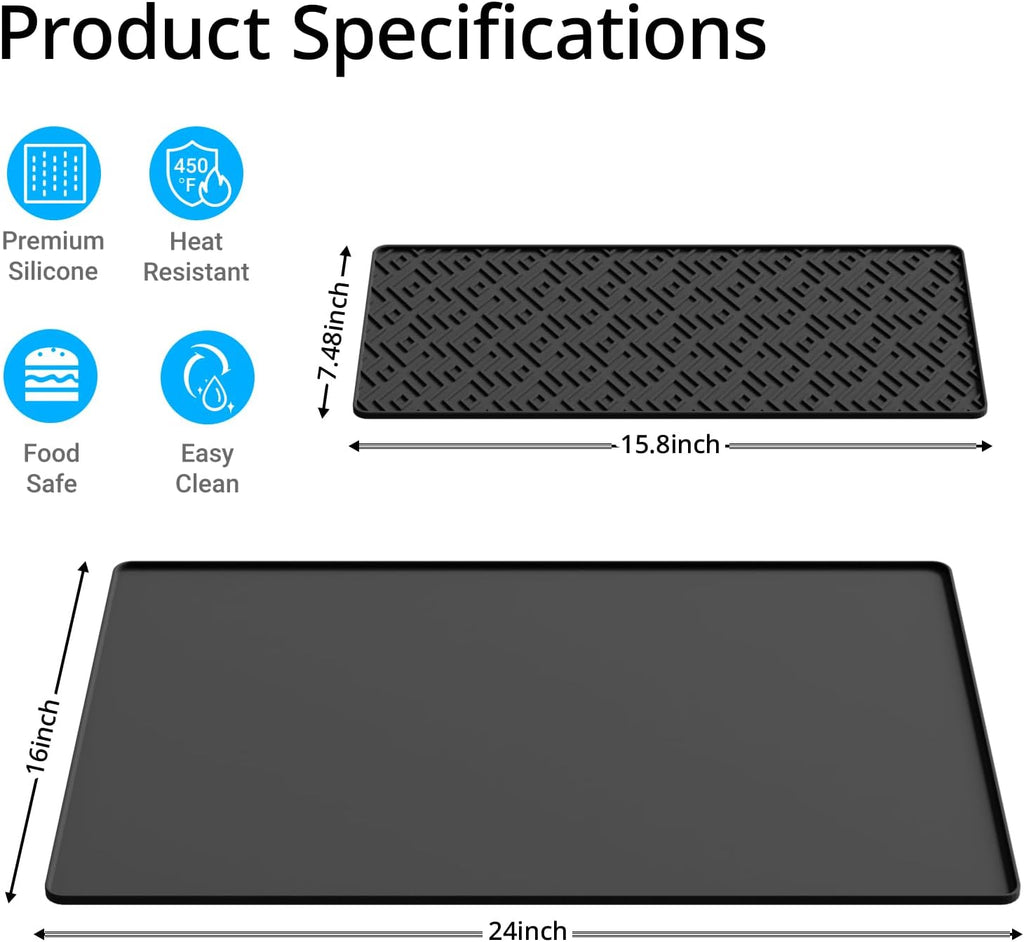 Silicone Coffee mat 24''x16'' – Non-Slip Bar Mat with Detachable Drying Layer for Espresso Machines, Countertops & Dish Racks