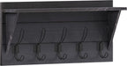 HBCY Creations 24" Wall Mounted Storage Rack - Pine Wood Construction - Black Wash - Upper Storage Shelf - 5 Hooks - Ideal for Entryway, Kitchen, Bathroom