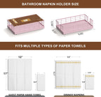 Wican Guest Towel Holder Tray for Bathroom, Oak and Iron Napkins Holder for Powder Room Dinning Table Wooden Basket for Disposable Paper Hand Towels Totally Pink