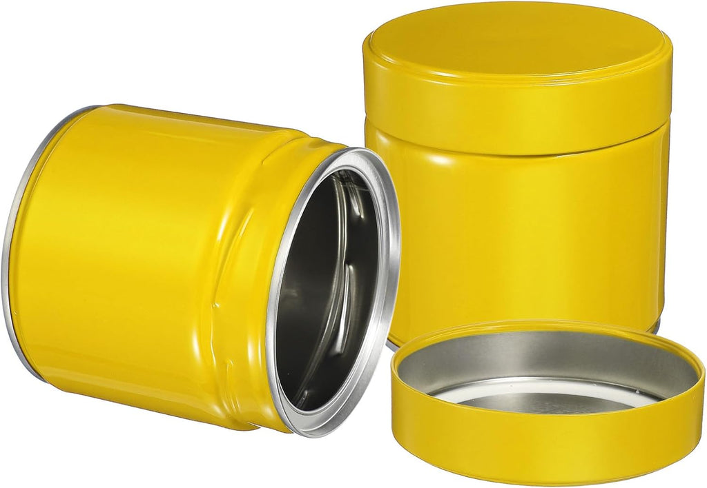 uxcell 2Pcs Round Tea Canisters, 4" x 4" Airtight Metal Tea Containers for Loose Tea, Coffee Beans, Spices - Durable, Compact, and Stylish Storage Tea Tin (Yellow)
