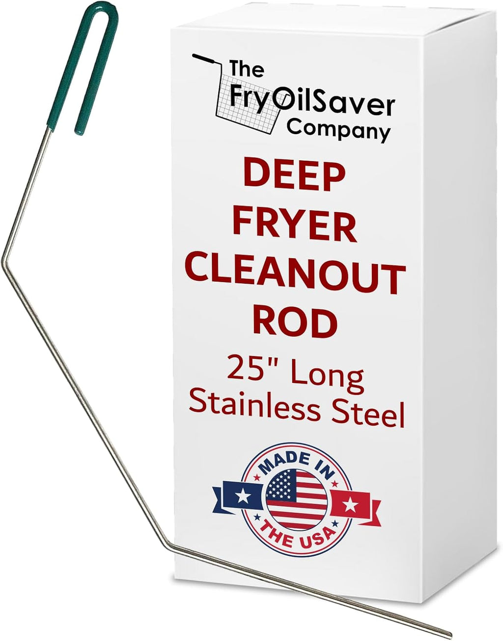 FryOilSaver Co. 25“ Deep Fryer Cleanout Rod, Rust Resistant Deep Fryer Drain Unclogger & Cleaner, Cleaning Tools for Restaurants Fryers, Hotel Kitchen Fryers Drain, Angled Shape & Declogger Goofer Rod