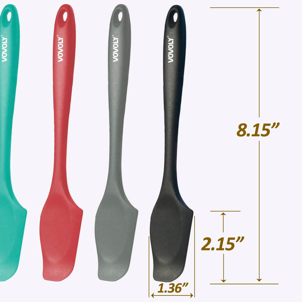 Silicone Mini Spatulas, Curved Small Spatula with Shallow Bowl for Kitchen, Seamless Jar Scraper for Cooking Baking, Wet Pet Food Spatula, 8.2 IN, 4 Pack