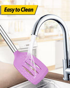 Pack of 2 Silicone Solid Turner, Non Stick Slotted Kitchen Spatulas, High Heat Resistant BPA Free Cooking Utensils, Ideal Cookware for Fish, Eggs, Pancakes(Purple)