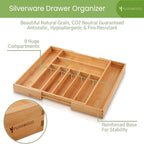 Purawood Bamboo Drawer Organizer - Expandable Silverware Organizer & Utensil Drawer Organizer, Cutlery Tray with Dividers, 7-9 Slots- Kitchen Organizer for Utensils & Flatware (Natural)