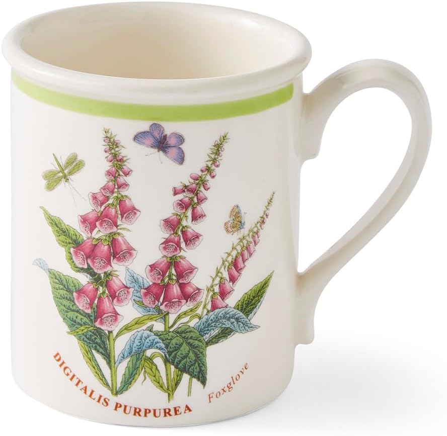 Portmerion Botanic Garden Meadow - 8.5oz Coffee Mug (Set of 6) | Assorted Florals with Colorful Laurel Leaf Border| Earthenware | Microwave & Dishwasher Safe | Breakfast Cups for Tea or Coffee