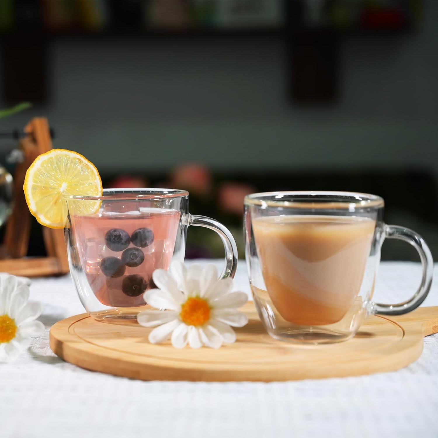 Espresso Cups Set of 4, 6oz /170ml Double Walled Glass Coffee Mugs With Handle, Hand Blown Insulated Espresso Shot Glass Cups,Perfect For Cappuccinos,Latte,Tea, Coffee Lovers Gifts