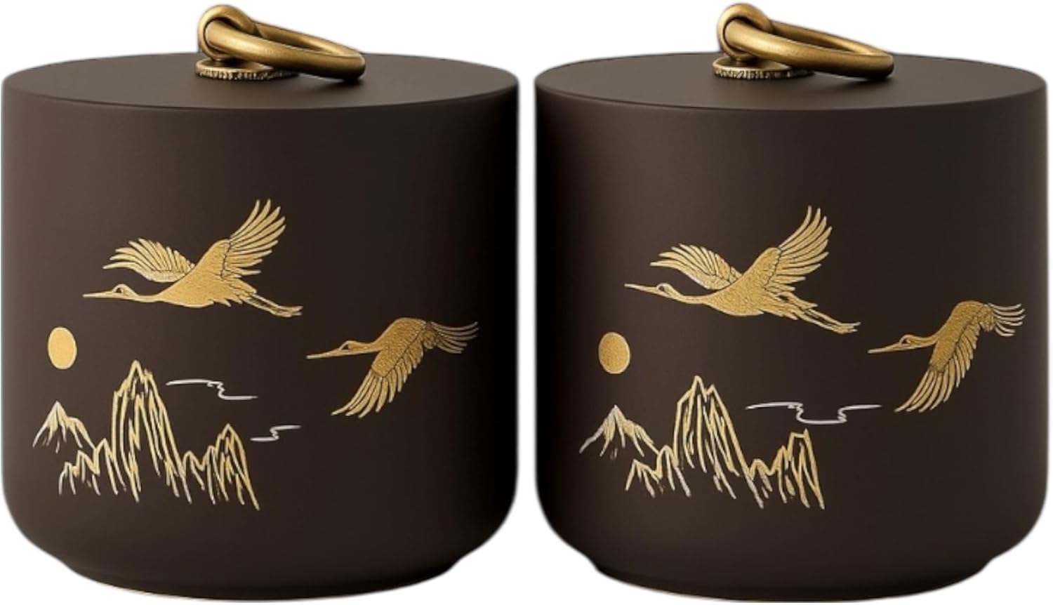 Bare & Balanced Premium Ceramic Tea Canister Set – Handcrafted Storage Jars with Airtight Lids | Crane & Mountain Design | Ideal for Tea, Coffee, Spices | Gift-Ready Box (Charcoal Brown)
