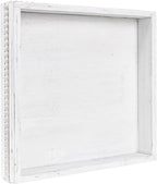 MAONAME Wood Serving Tray, Farmhouse Wooden Tray for Coffee Table, Rustic Square Trays with Beads, Vintage White Decorative Trays for Living Room, Kitchen, 12" X 12" X 1.6"