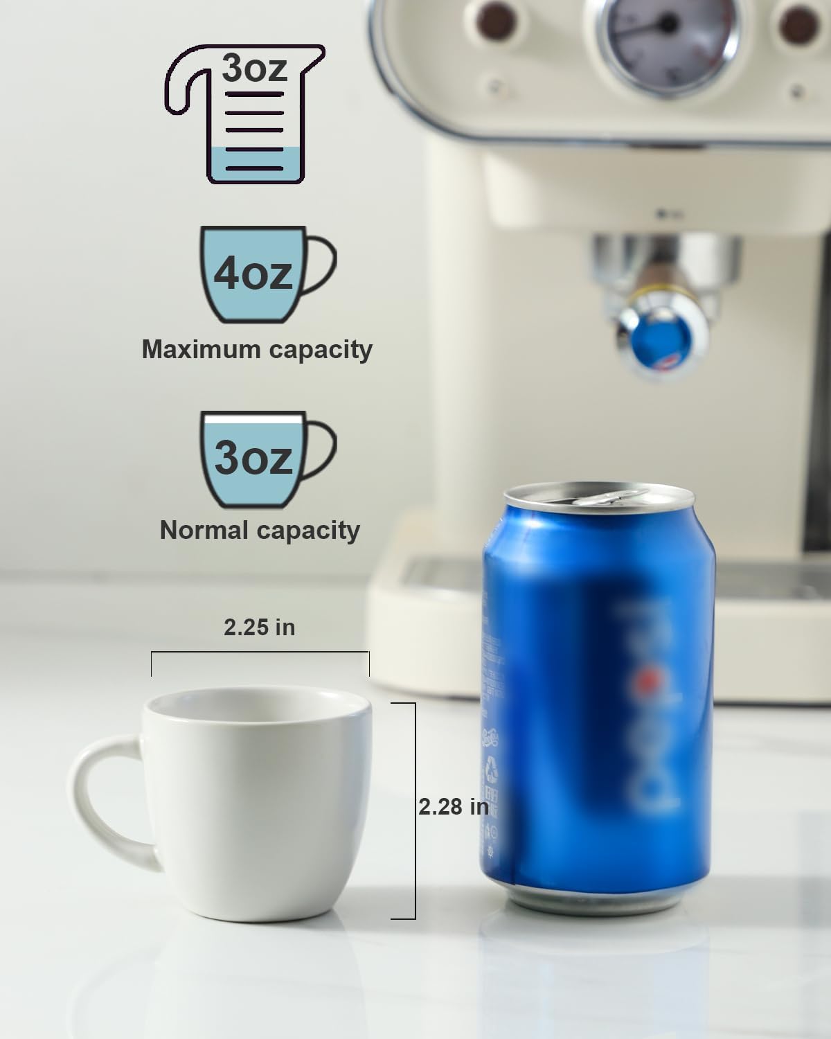 Hasense Ceramic 3 OZ Espresso Cups, Porcelain Espresso Demitasse Cups Set of 4 for Double shot, Lungo and Ristretto, Tiny Italian Expresso Shot Coffee Mugs for Home and Office, White