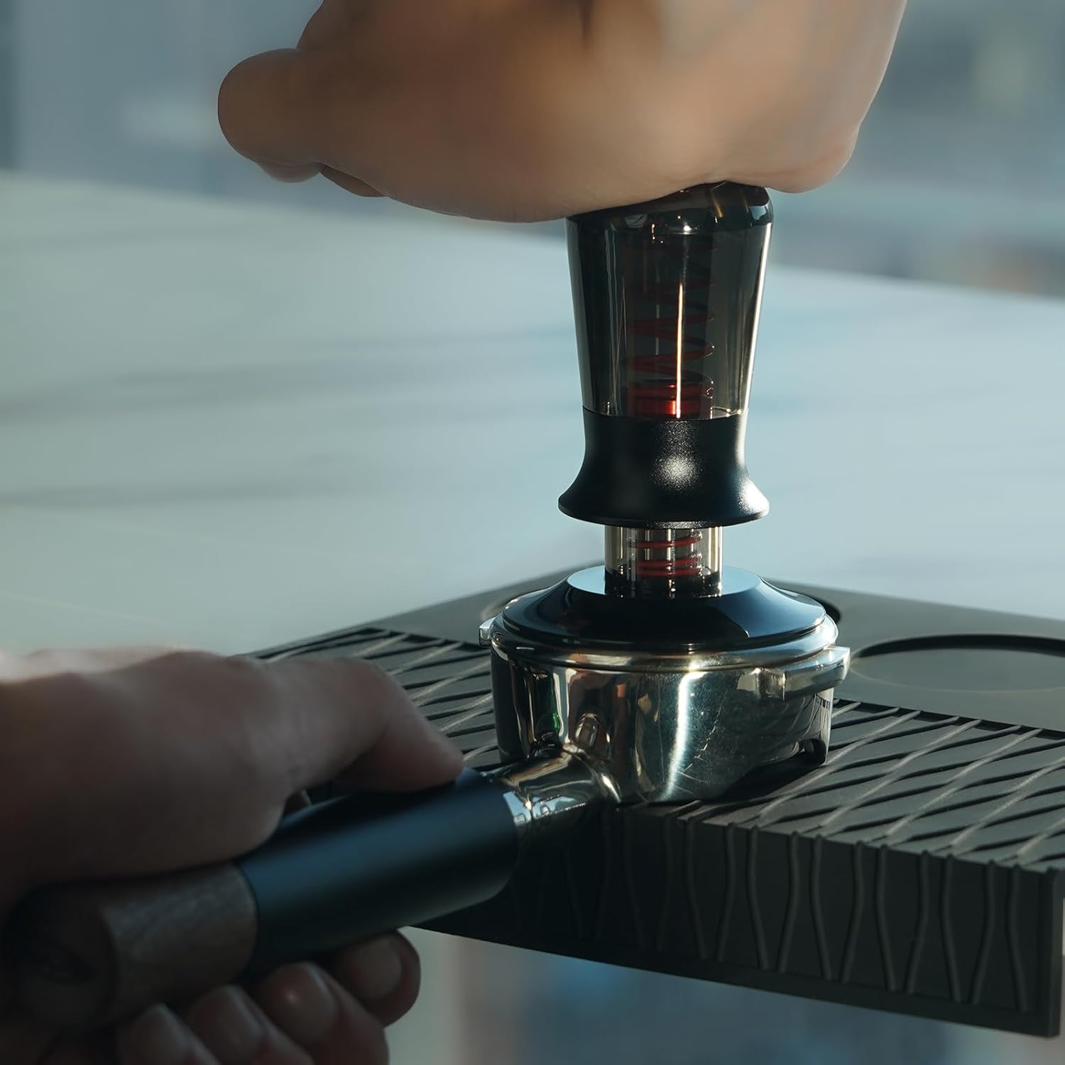 IKAPE 58.3MM Semi-Transparent Espresso Coffee Tamper, Premium Barista Coffee Tamper with Calibrated Spring Loaded, 100% Flat Stainless Steel Base Tamper for Espresso Machine(New Upgrade)