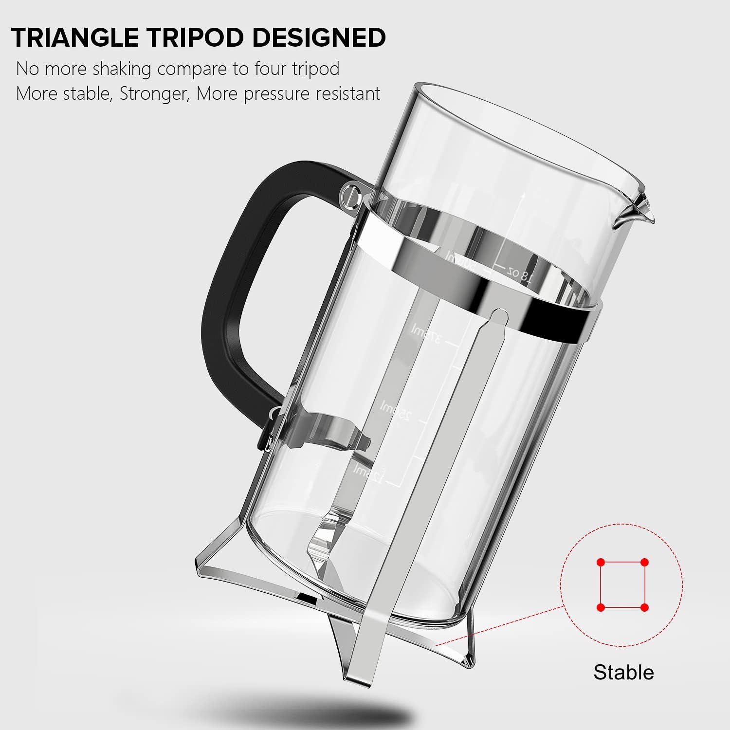 QUQIYSO French Press Coffee Maker 304 Stainless Steel French Press with 4 Filter, Heat Resistant Durable, Easy to Clean, Borosilicate Glass Coffee Press, 100% BPA Free Glass Teapot, 21 ounce, Silver