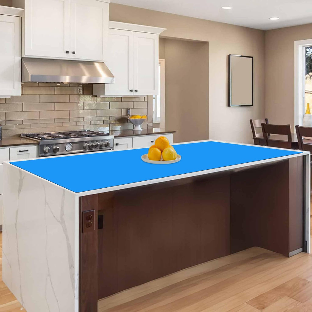 47.2"x23.6"(120cmx60cm) Large Silicone Mat for Kitchen Counter, Non-Slip Heat Resistant Countertop Protector, Waterproof Multipurpose Mat for Kitchen Island, Bright Blue
