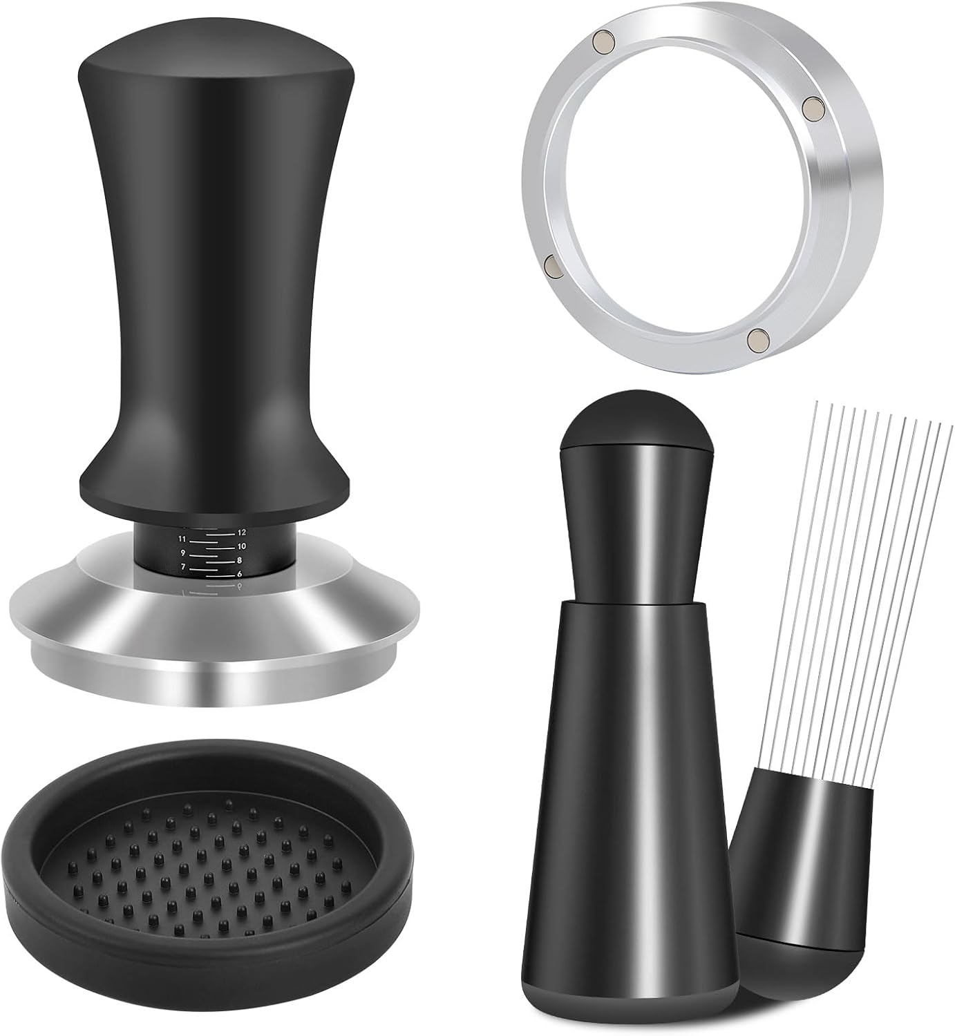 54mm Espresso Accessories Kit, Spring Loaded Calibrated Tamper, WDT Tool and Dosing Funnel Set Fits Espresso Coffee Machines and 54 mm Portafilters