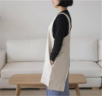 Cotton Linen Japanese Apron Halter Cross Back Bandage X Shape Aprons Two Pockets