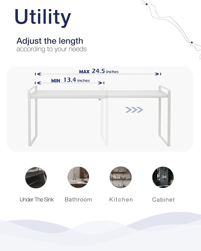 Nxconsu Expandable Cabinet Shelf Organizer Riser for Kitchen Pantry Cupboard Under Sink Countertop Home Storage Organization Rack Space Saver Freestanding Heavy Duty Nonslip Stackable White X Large