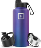 IRON °FLASK Camping & Hiking Hydration Flask with 3 Lids - Stainless Steel, Double Walled & Vacuum Insulated Water Bottle - Leak Proof & BPA Free (Aurora, Spout - 32 oz)
