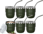 4oz Stackable Cup, Vacuum Insulated Espresso Cup Set of 6, Espresso Shot Cup for Coffee, Double Wall Stainless Steel Mini Tumbler Shot Glasses with Straw and Lid (A-green6P, 4oz)