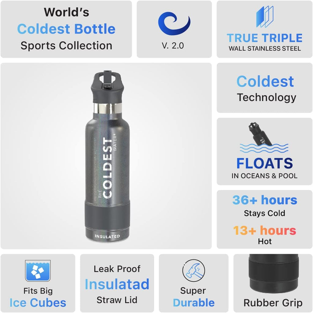 Coldest Insulated Water Bottle with Straw Lid - Stainless Steel Metal Insulated Bottle for Men & Women (Stardust Glitter, 21 oz)