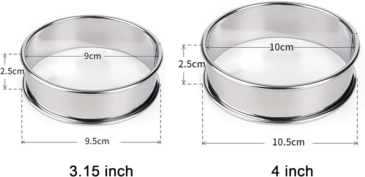HLMOptimo English Muffin Rings, Stainless Steel Crumpet Rings, 6 Pcs Nonstick Metal Round Ring Molds with Silicone Oil Brush (4 inch)