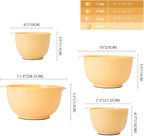 BoxedHome Nesting Plastic Mixing Bowl Set, 4 Piece Mixing Bowl Set with Pour Spouts, Size 1.7, 2.5, 3.5 and 4.5qt, for Prepping, Mixing, Baking, Cooking, Maize