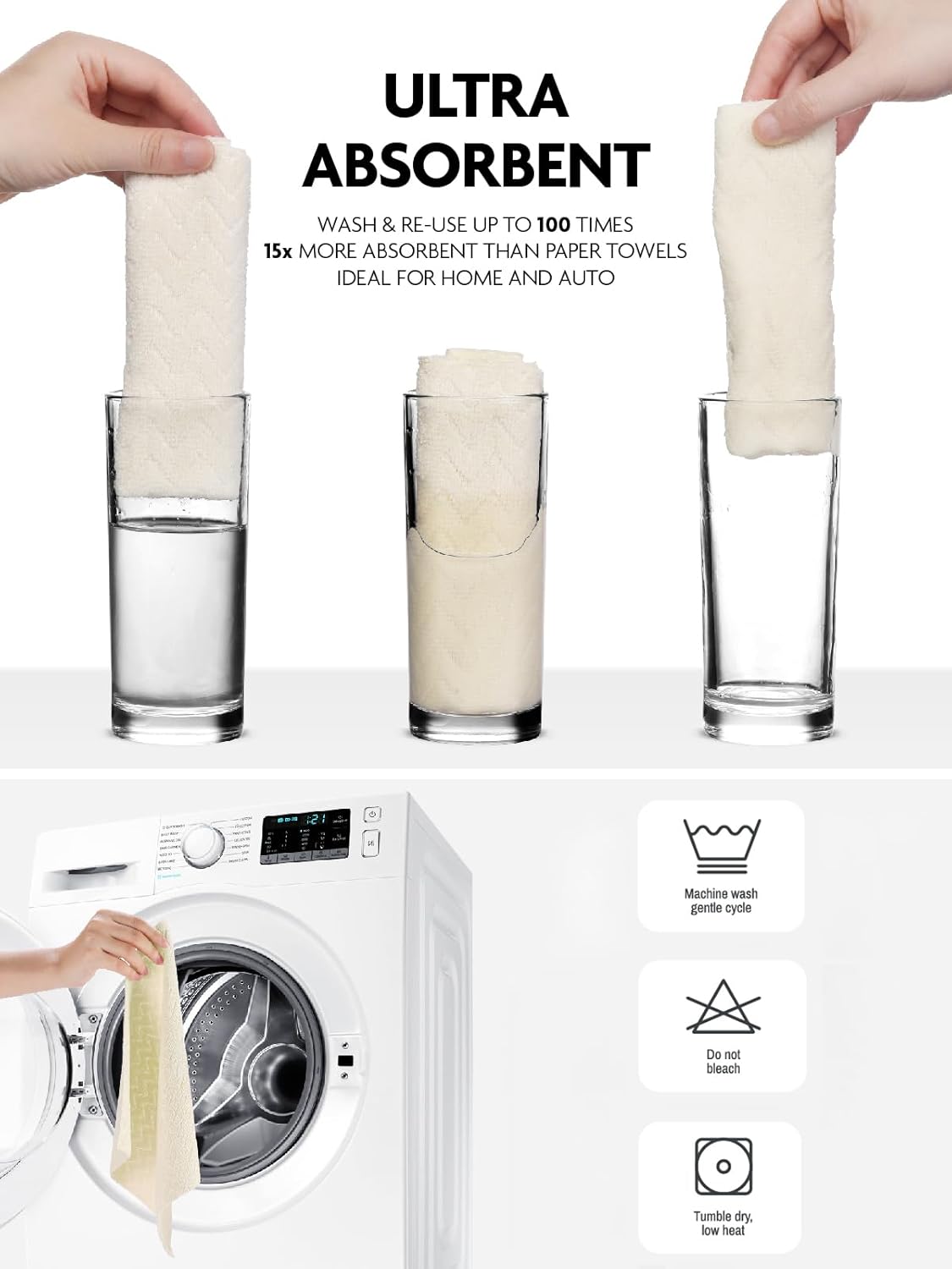 Fantasticlean Microfiber Cleaning Cloth Roll, 16" x 12"- 50 Sheets, Reusable Tear Away Microfiber Towels, Ultra Absorbent Dish Rags for Car, Home or Office (Beige Ripple)