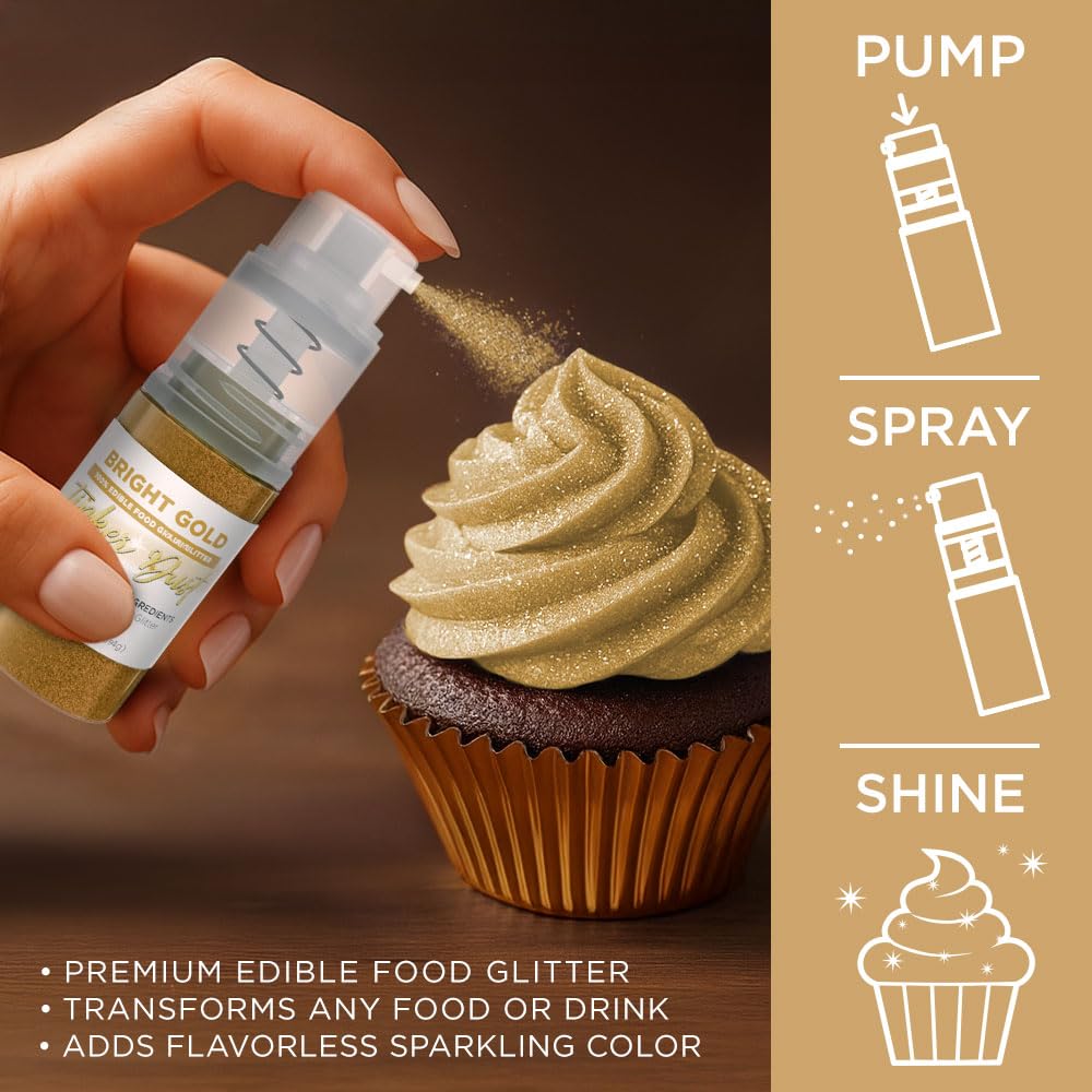 Bakell - Bright Gold Tinker Dust (4g, 1x Mini Spray Pump) Edible Glitter for Food, Desserts, and Beverages!