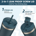 BJPKPK 34oz Stainless Steel Insulated Tumbler With lid And Straw Travel Coffee Thermal Tumblers Cup For Women And Men,Navy Blue