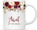 Andaz Press 11oz. Wedding Ceramic Coffee Tea Mug Gift, Fall Autumn Marsala Burgundy Flowers Roses Florals, Aunt of the Bride, 1-Pack, Includes Gift Box
