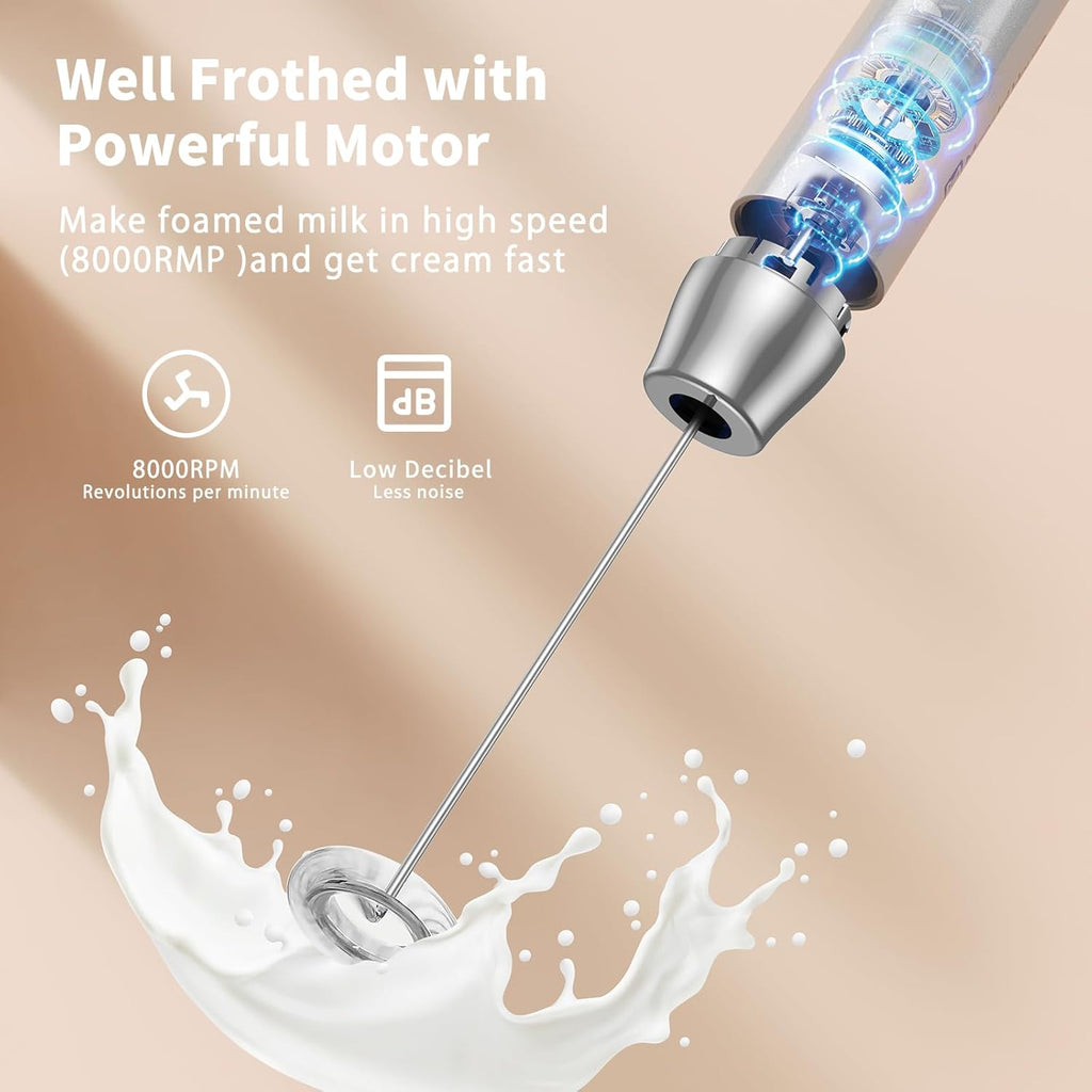 Maestri House Rechargeable Milk Frother with Stand, LunaFro Handheld Electric Foam Maker Waterproof Detachable Stainless Steel Whisk Drink Mixer Foamer for Lattes, Cappuccino