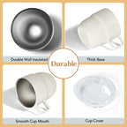 4oz Stackable Cup, Vacuum Insulated Espresso Cup Set of 2, Espresso Mug for Coffee, Double Wall Stainless Steel Mini Tumbler Shot Glasses with Straw and Lid (B-white2P, 4oz)