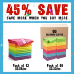 Orighty Microfiber Cleaning Cloth Pack of 60, Microfiber Towels for Cars, Highly Absorbent Car Cleaning Supplies, Lint Free Cloths Clean Rags for Car Care, House, Kitchen, 12x12 inch