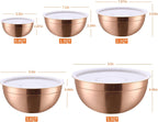 Rose Gold Mixing Bowls With Airtight Lids,Stainless Steel Bowl,Salad Bowls 5 Piece Colorful Nesting Bowl Rose Gold Kitchen Accessories,Size 5.5,3.6,2.7,2.1,1.5QT Stackable Design