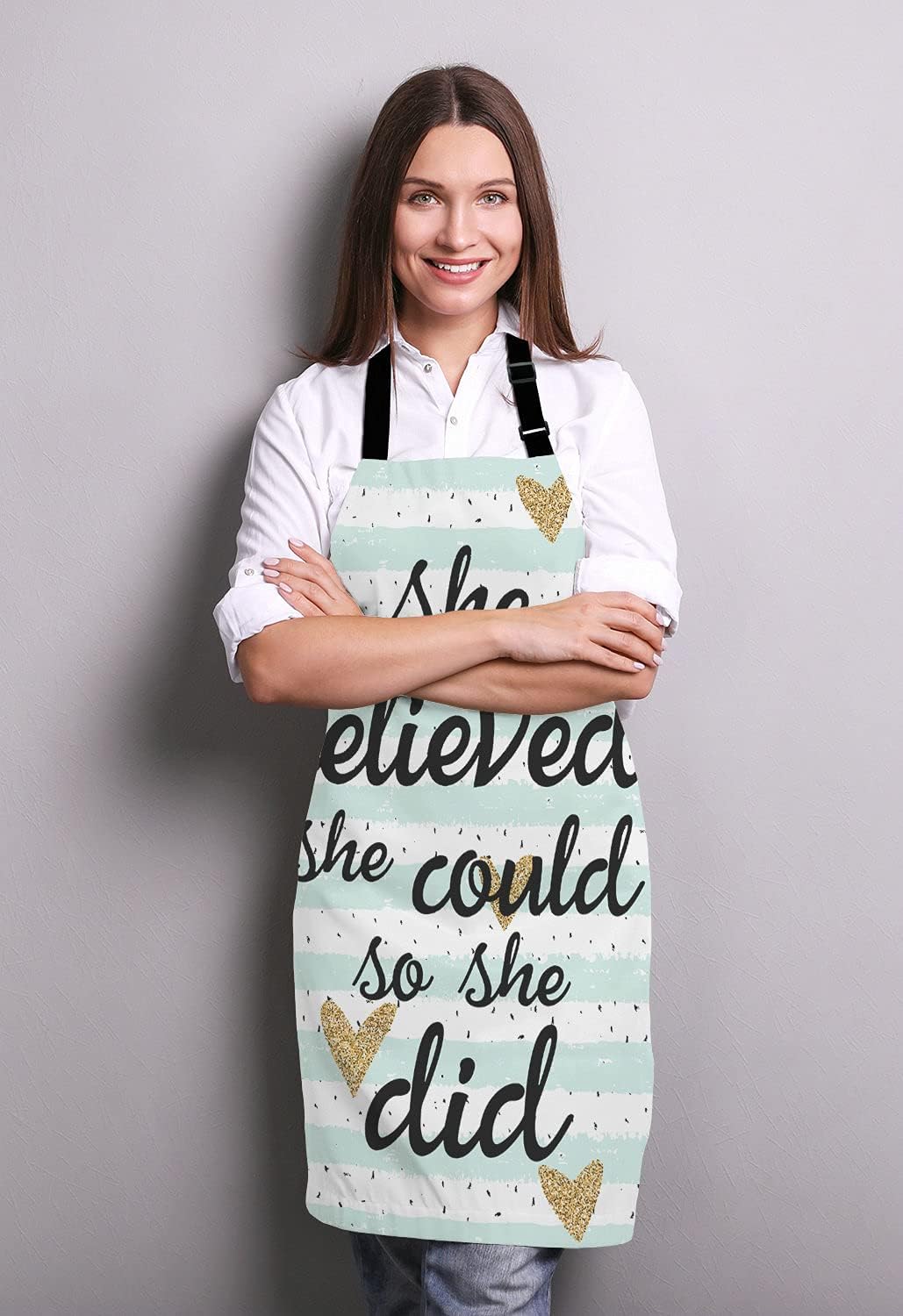 She Believed She Could So She Did Inspirational Quotes Adjustable Bib Apron Kitchen Cooking Baking Gardening Apron for Women Men