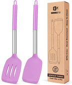 Pack of 2 Silicone Solid Turner, Non Stick Slotted Kitchen Spatulas, High Heat Resistant BPA Free Cooking Utensils, Ideal Cookware for Fish, Eggs, Pancakes(Purple)