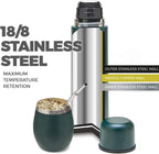 BALIBETOV Complete Yerba Mate Set - Modern Mate Gourd, Thermal Flask, Bombilla and Cleaning Brush Included - All Premium Quality 304 18/8 Stainless Stee (Green)