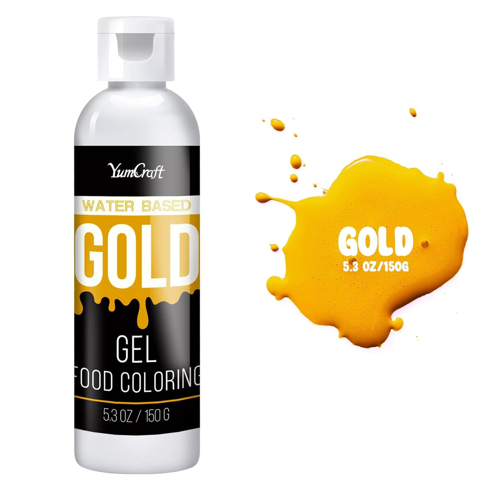 Food Coloring Gel - Vibrant Color Gel Food Coloring for Cake Decorating, Baking, Easter Egg, Icing - Tasteless Food Color Dye for Fondant, Cooking, Slime, Airbrush (Gold, 5.3oz)