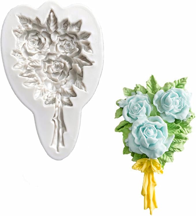 3Pcs Rose Wreath Flower Bouquet Leaves Fondant Molds for Wedding Cake Decorating Cupcake Topper Candy Chocolate Gum Paste Polymer Clay