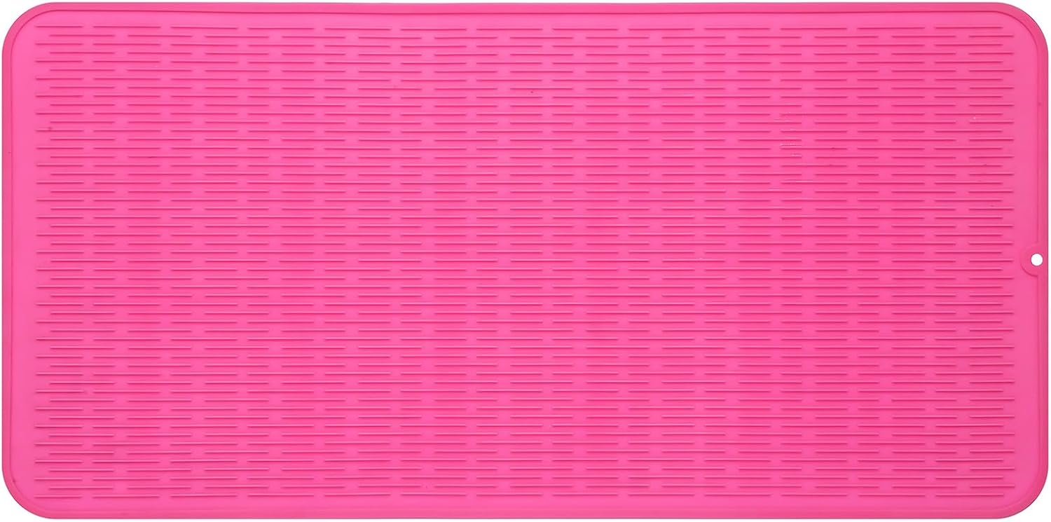 Silicone Dish Drying Mat for Multiple Usage,Easy clean,Eco-friendly,Heat-resistant Silicone Mat for Kitchen Counter or Sink,Refrigerator or Drawer Liner Rose 5XL 36inches x 18inches