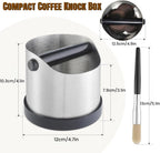 Coffee Grounds Knock Box, Small Stainless Steel Espresso Coffee Knock Box, Coffee Grind Knock Out Box with Removable Knock Bar and Coffee Brush, Coffee Grounds Container with Non-Slip Base