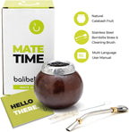 BALIBETOV Yerba Mate Gourd Set (Original Natural Handmade Yerba Mate Cup Argentina) - Includes Mate Tea Cup, Bombilla (Mate Straw) and Clean Brush - Classic Mate Cup and Bombilla (Dark Brown)