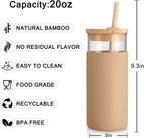 Tronco 20 oz Glass Tumbler Glass Water Bottle Straw Silicone Protective Sleeve Bamboo Lid - BPA Free (Black Amber /2pack)
