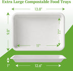 ECOLipak 100 Pack 14 Inch Disposable Food Crawfish Trays, Compostable Large Paper Plates, Disposable Thanksgiving Trays for Serving Food, Turkey, BBQ, Seafood Boil Party Supplies(White)