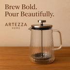 French Press Coffee Maker – 650ml (22oz) | Double-Wall Borosilicate Glass - Makes 4–5 Cups (1Cup = 4oz or 118ml) | Ribbed Manual Brewer with Stainless Steel Mesh Filter for Coffee & Tea