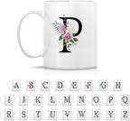 Retreez Initial A-Z Floral Botanical Bouquet Alphabet Monogrammed Monogram Mug 11 Oz Ceramic Tea Coffee Mugs - Appreciation Thank You Wedding Birthday Gifts for her friend coworker sister - P Initial