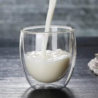 5.5oz Glass Coffee Mugs Set of 2, Double Walled Espresso Cups for Latte Cappuccino Cocoa Milk Cafe Juice, Clear Glass Tea Cup Set Glassware Gift for Christmas Birthday